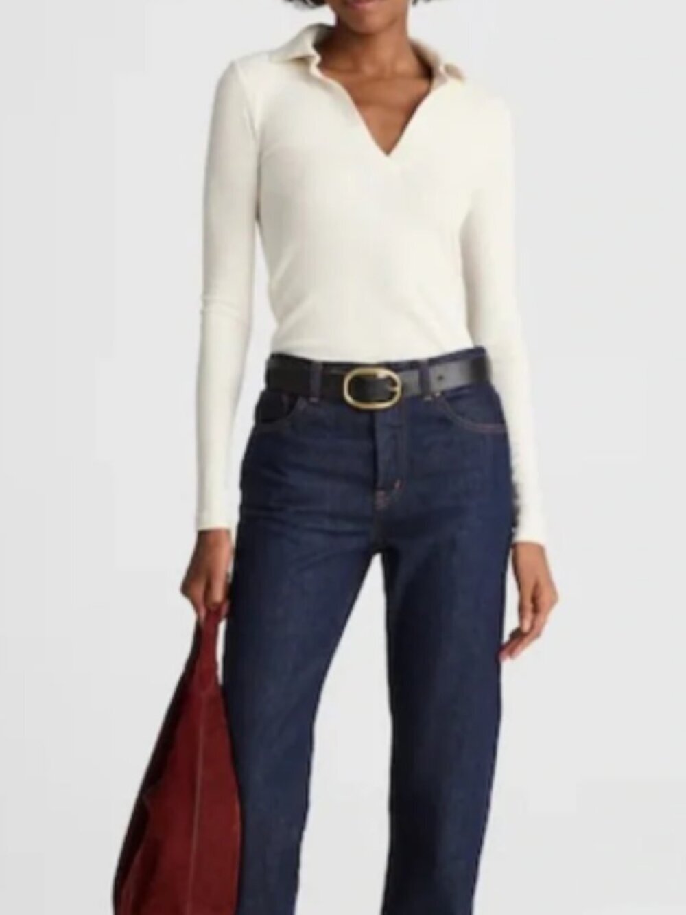 MADEWELL Sparkle Long-Sleeve Polo Top Cream Size XS